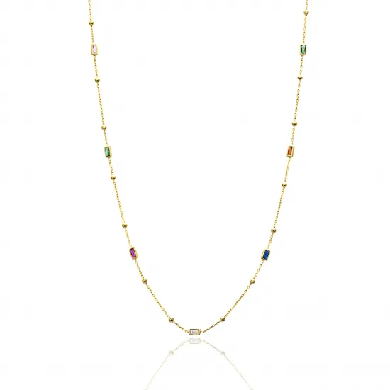 Colorful Baguette Beaded 925 Charm Necklace | 925 Sterling Silver Wholesale | Sade Silver Colorful Baguette Beaded 925 Charm Necklace - Sade 925 Silver Jewelry