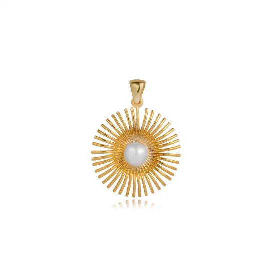 Sun Design Pearl Round Vintage Pendant Charm | 925 Sterling Silver Wholesale | Sade Silver Sun Design Pearl Round Vintage Pendant Charm - Sade 925 Silver Jewelry
