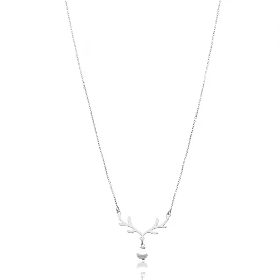 925 Silver Deer Antler Pearl Necklace | 925 Sterling Silver Wholesale | Sade Silver 925 Silver Deer Antler Pearl Necklace - Sade 925 Silver Jewelry