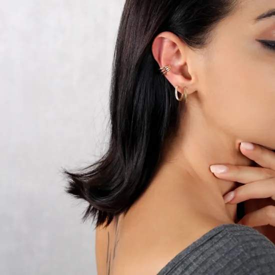 Triple Plain Silver Cartilage Earrings | 925 Sterling Silver Wholesale | Sade Silver Triple Plain Silver Cartilage Earrings - Sade 925 Silver Jewelry