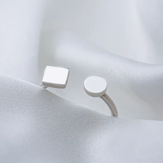 Round and Square Shape Silver Adjustable Ring | 925 Sterling Silver Wholesale | Sade Silver Round and Square Shape Silver Adjustable Ring - Sade 925 Silver Jewelry