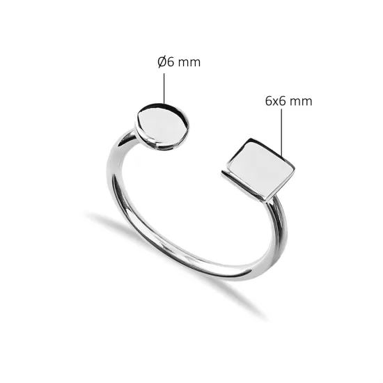 Round and Square Shape Silver Adjustable Ring | 925 Sterling Silver Wholesale | Sade Silver Round and Square Shape Silver Adjustable Ring - Sade 925 Silver Jewelry