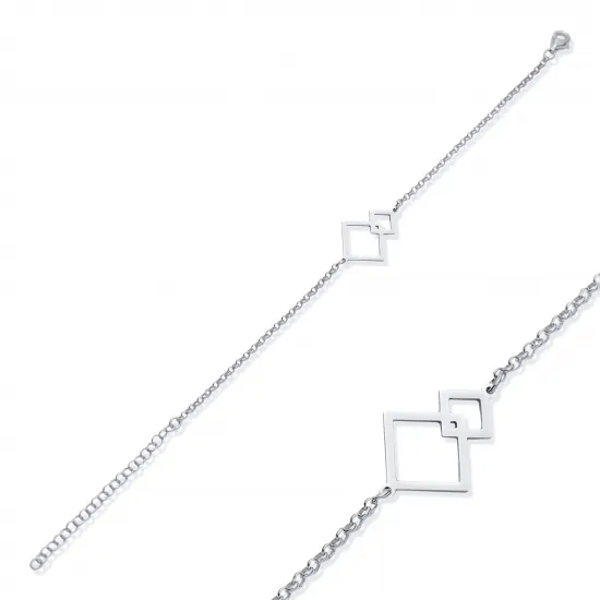 Intertwined Square 925 Silver Charm Bracelet | 925 Sterling Silver Wholesale | Sade Silver Intertwined Square 925 Silver Charm Bracelet - Sade 925 Silver Jewelry