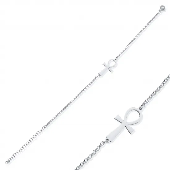 Ankh Symbol Rolo 925 Silver Charm Bracelet | 925 Sterling Silver Wholesale | Sade Silver Ankh Symbol Rolo 925 Silver Charm Bracelet - Sade 925 Silver Jewelry