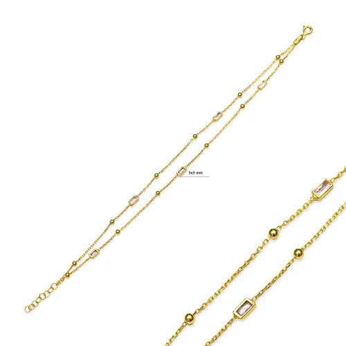 925 Silver Pink Baguette Double Bracelet 925 Silver Pink Baguette Double Bracelet