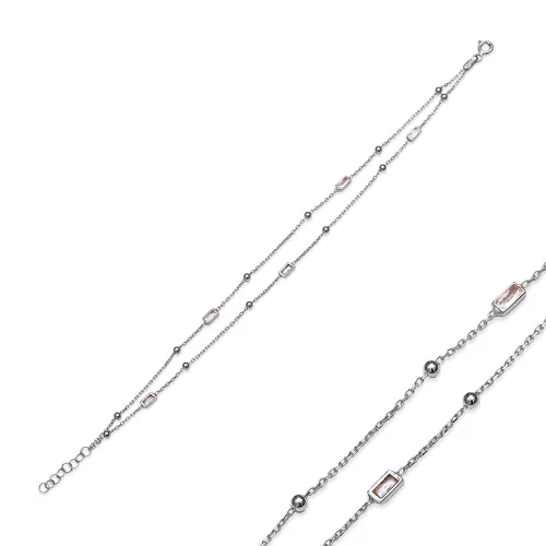 925 Silver Pink Baguette Double Bracelet
