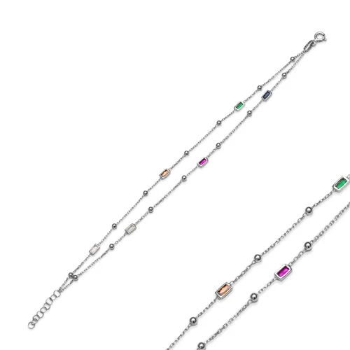 925 Silver Double Rainbow Baguette Bracelet
