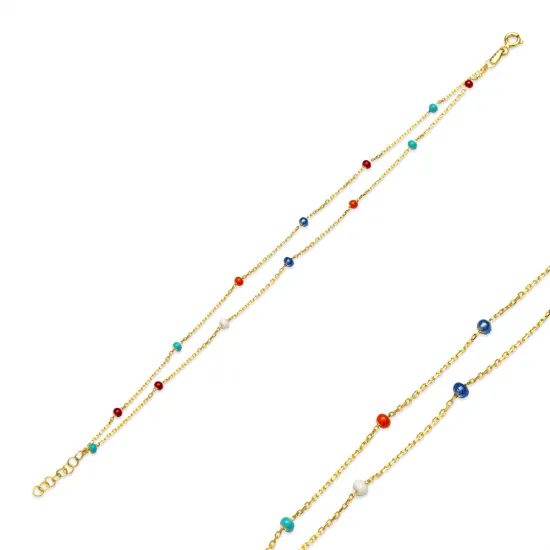 Multicolor Enamel Bead 925 Silver Bracelet | 925 Sterling Silver Wholesale | Sade Silver Multicolor Enamel Bead 925 Silver Bracelet - Sade 925 Silver Jewelry