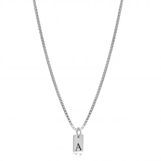 Letter Plain Tag Black Ink Silver Charm Necklace Pendant | 925 Sterling Silver Wholesale | Sade Silver Letter Plain Tag Black Ink Silver Charm Necklace Pendant - Sade 925 Silver Jewelry