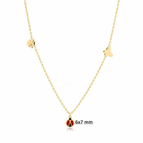 Ladybug with Plain Clover and Butterfly Silver Necklace Ladybug with Plain Clover and Butterfly Silver Necklace